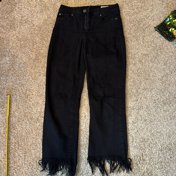 Pistola Frayed Fringe Crop Flare Jeans Black - Picture 11 of 13